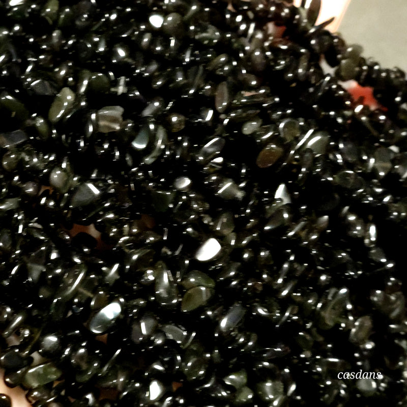 Black Banded Agate Chip Beads