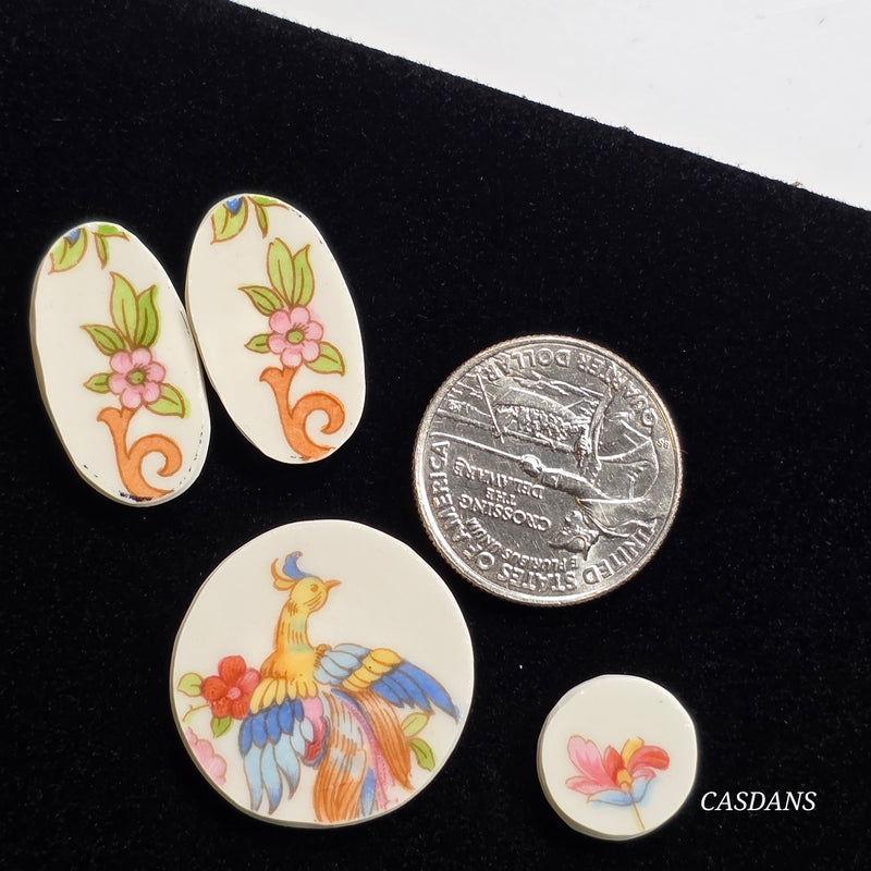 Porcelain Pendant, Earring, and Ring Cabochon Set