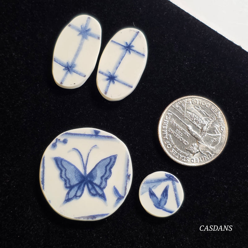 Porcelain Pendant, Earring, and Ring Cabochon Set