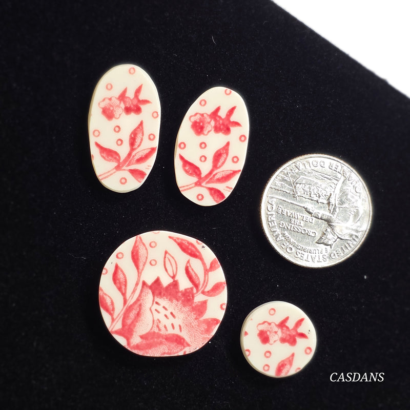 Porcelain Pendant, Earring, and Ring Cabochon Set