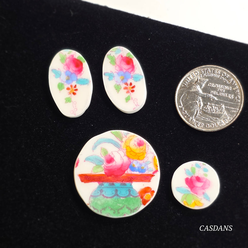 Porcelain Pendant, Earring, and Ring Cabochon Set