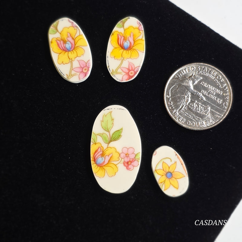 Porcelain Pendant, Earring, and Ring Cabochon Set