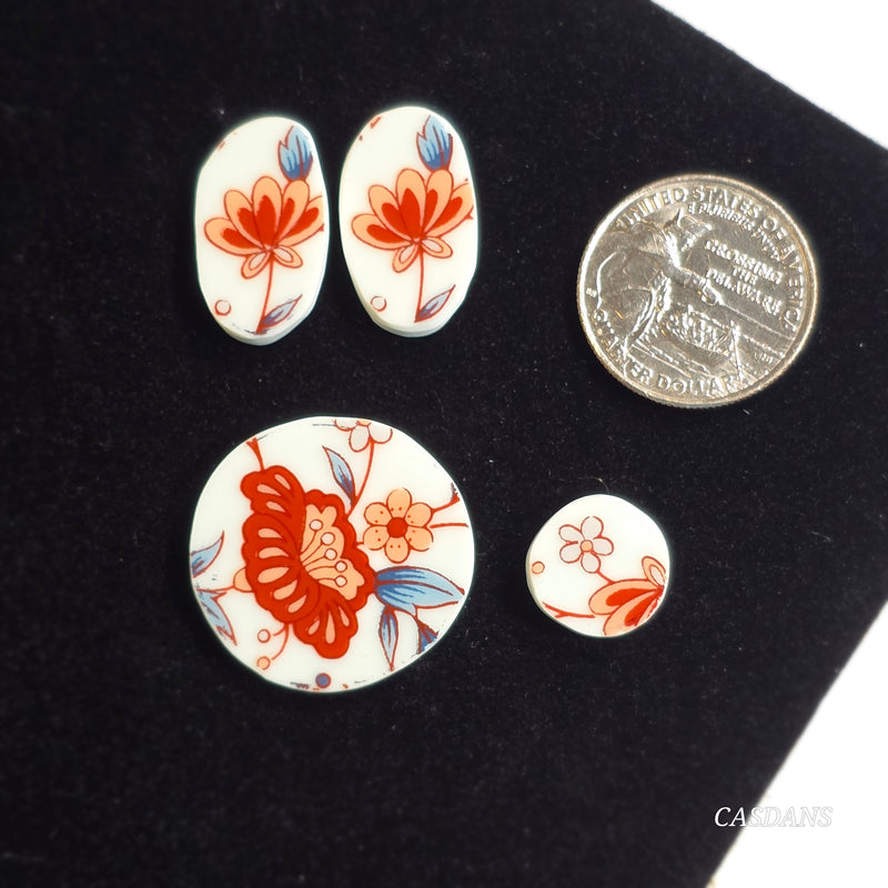 Porcelain Pendant, Earring, and Ring Cabochon Set