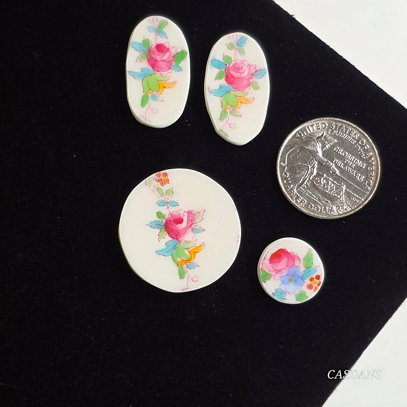 Porcelain Pendant, Earring, and Ring Cabochon Set