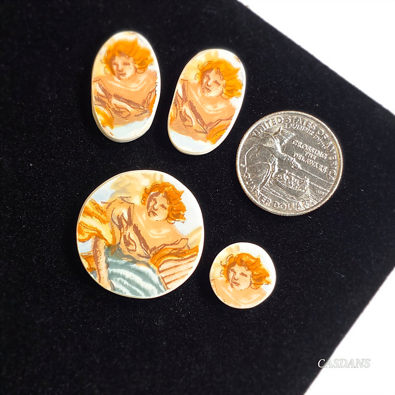 Porcelain Pendant, Earring, and Ring Cabochon Set