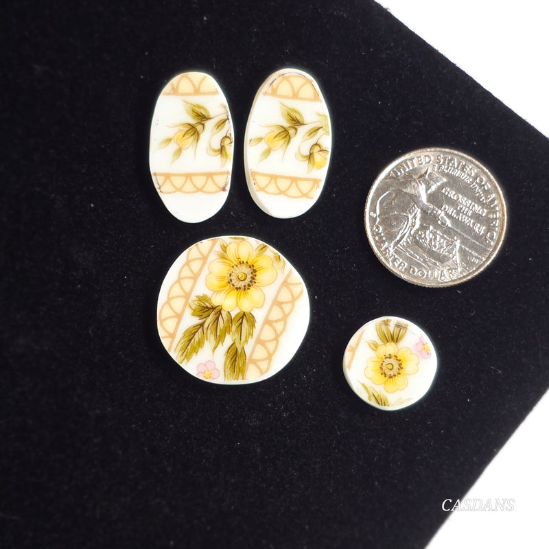 Porcelain Pendant, Earring, and Ring Cabochon Set