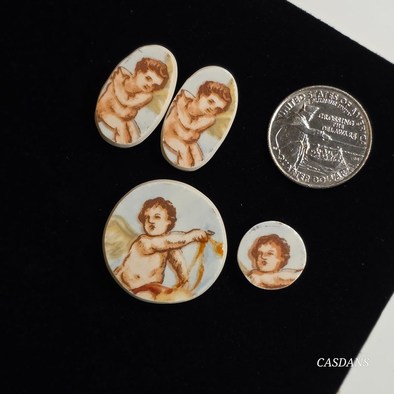 Porcelain Pendant, Earring, and Ring Cabochon Set