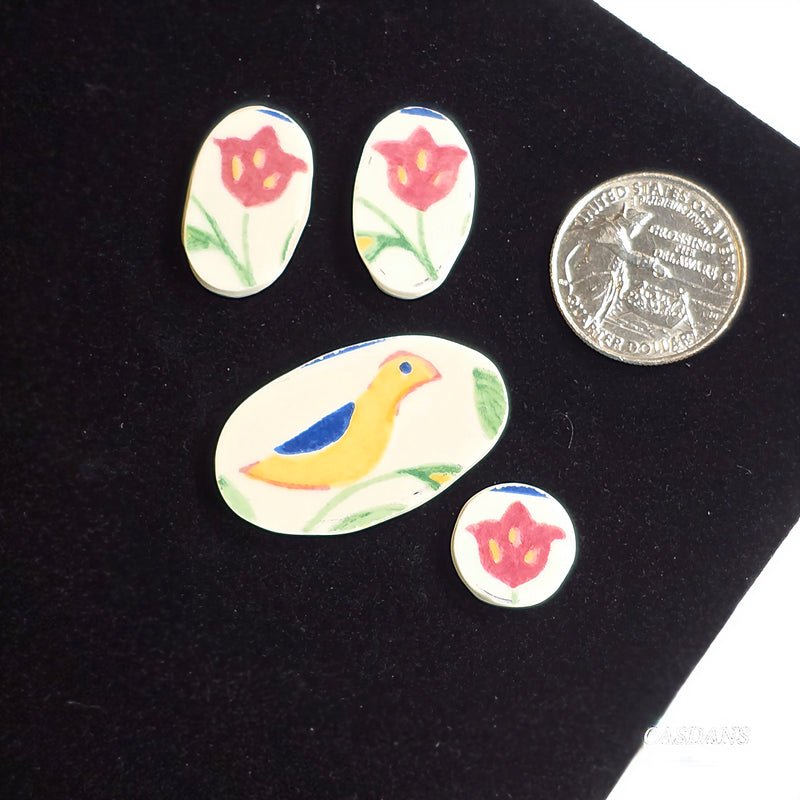 Porcelain Pendant, Earring, and Ring Cabochon Set