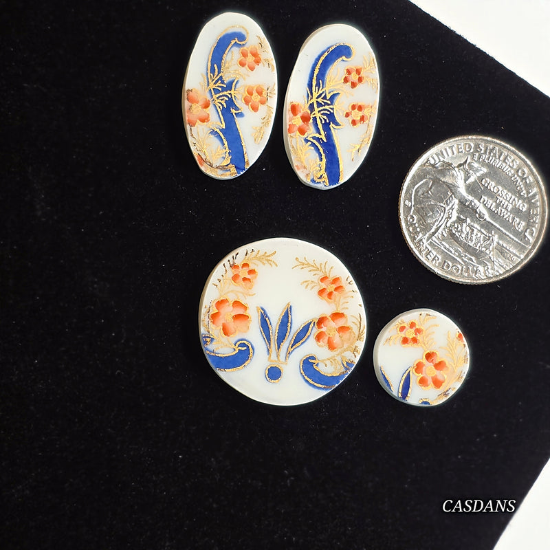 Porcelain Pendant, Earring, and Ring Cabochon Set