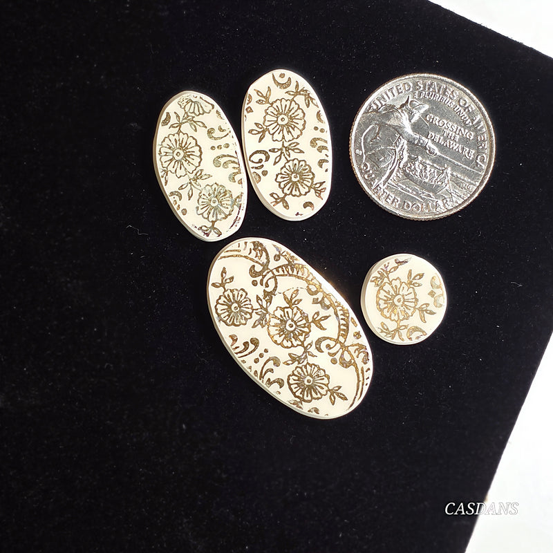 Porcelain Pendant, Earring, and Ring Cabochon Set