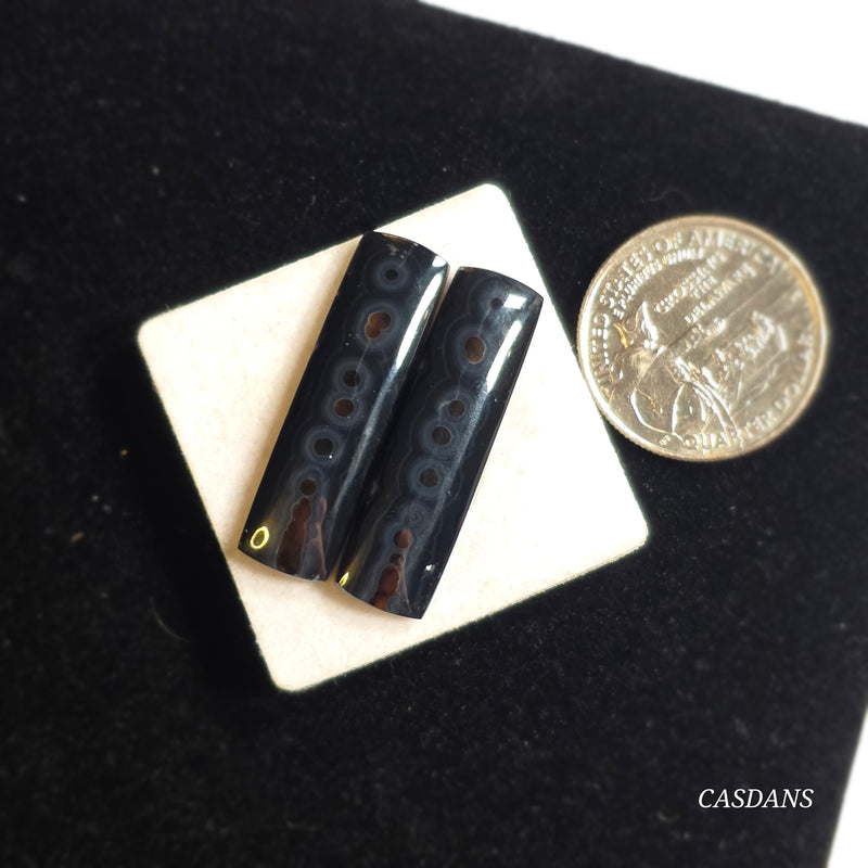 Tube Agate Cabochon Pair