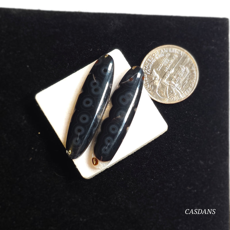 Tube Agate Cabochon Pair