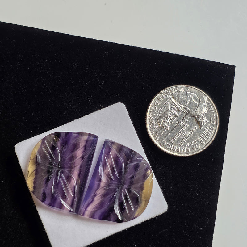 Carved Fluorite Cabochon Pair