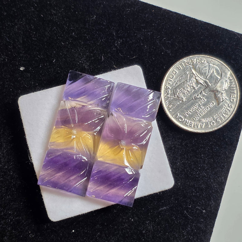 Carved Fluorite Cabochon Pair
