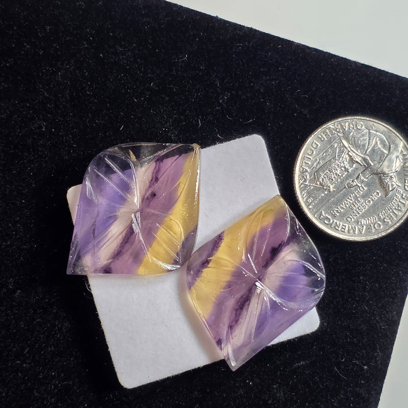 Carved Fluorite Cabochon Pair