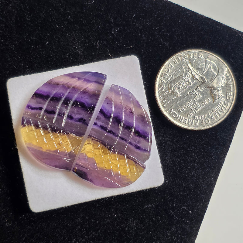 Carved Fluorite Cabochon Pair