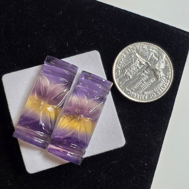 Carved Fluorite Cabochon Pair