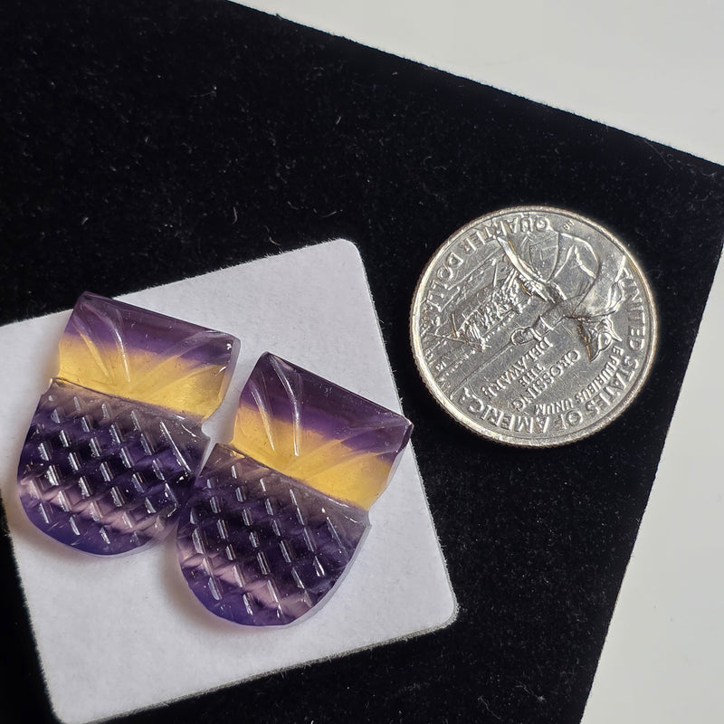 Carved Fluorite Cabochon Pair