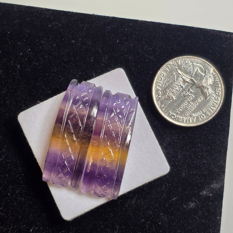 Carved Fluorite Cabochon Pair