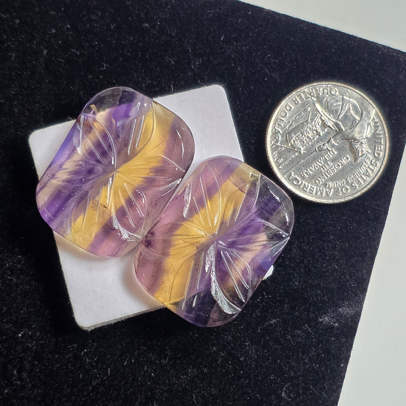 Carved Fluorite Cabochon Pair