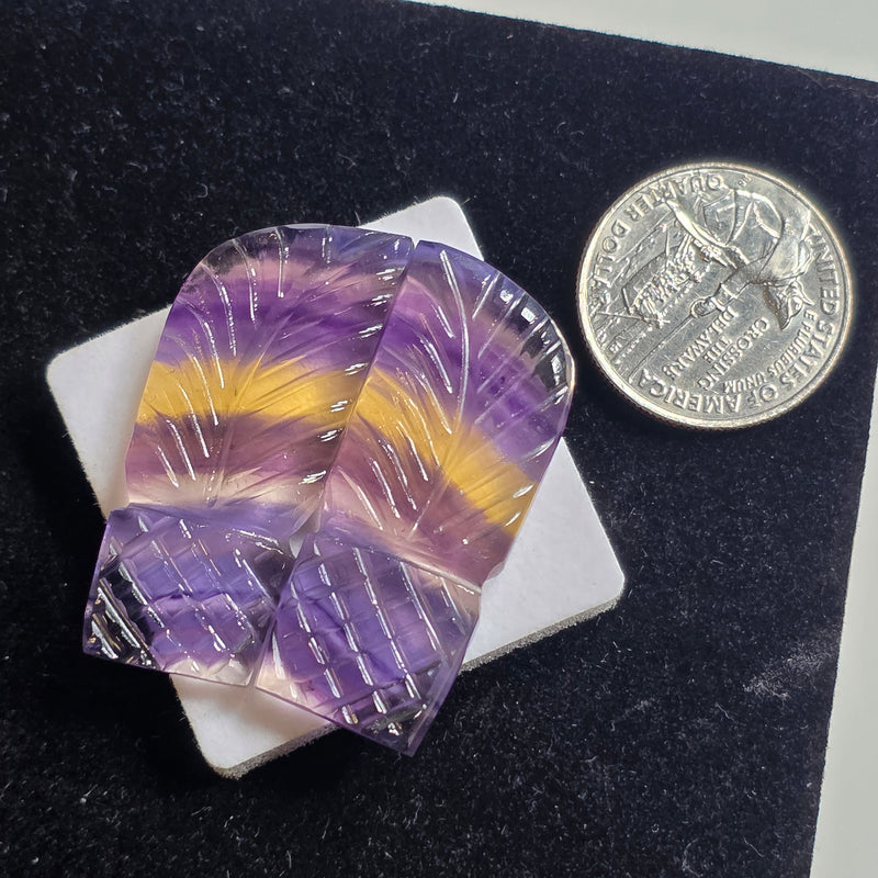 Carved Fluorite Cabochon Pair