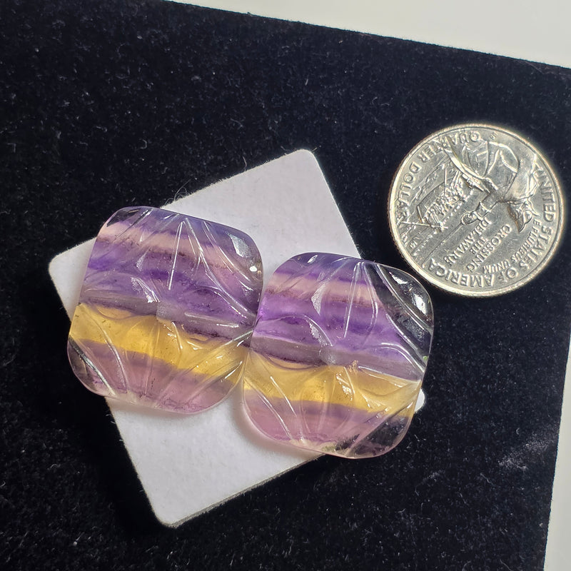 Carved Fluorite Cabochon Pair