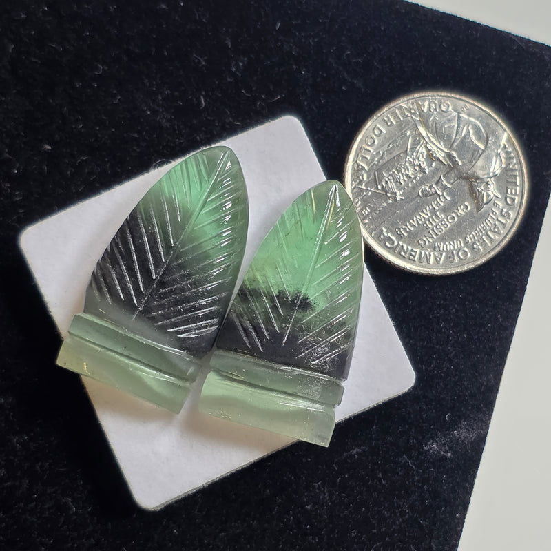 Carved Fluorite Cabochon Pair