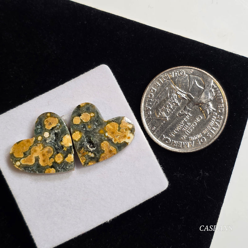River Jasper Heart Cabochon Pair