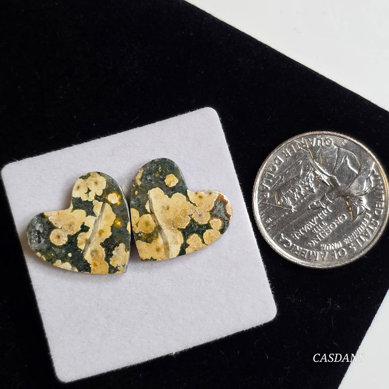 River Jasper Heart Cabochon Pair