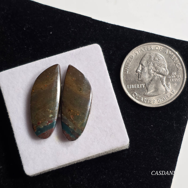 Bloodstone Cabochon Pair