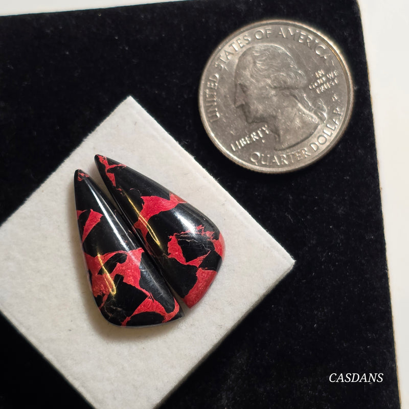Scarlet Shadow Composite Cabochon Pair