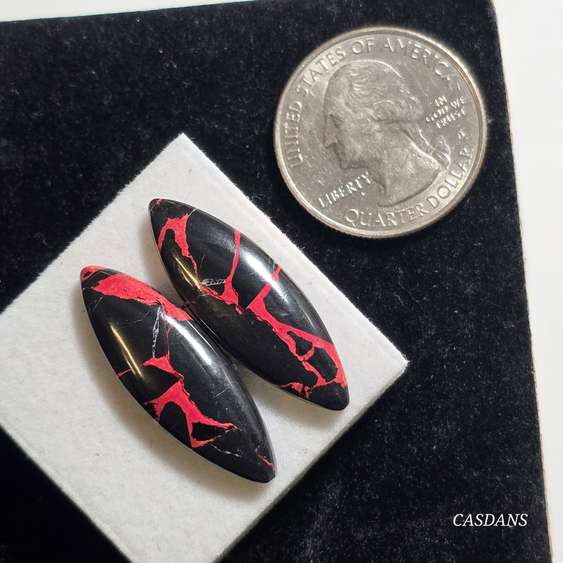 Scarlet Shadow Composite Cabochon Pair
