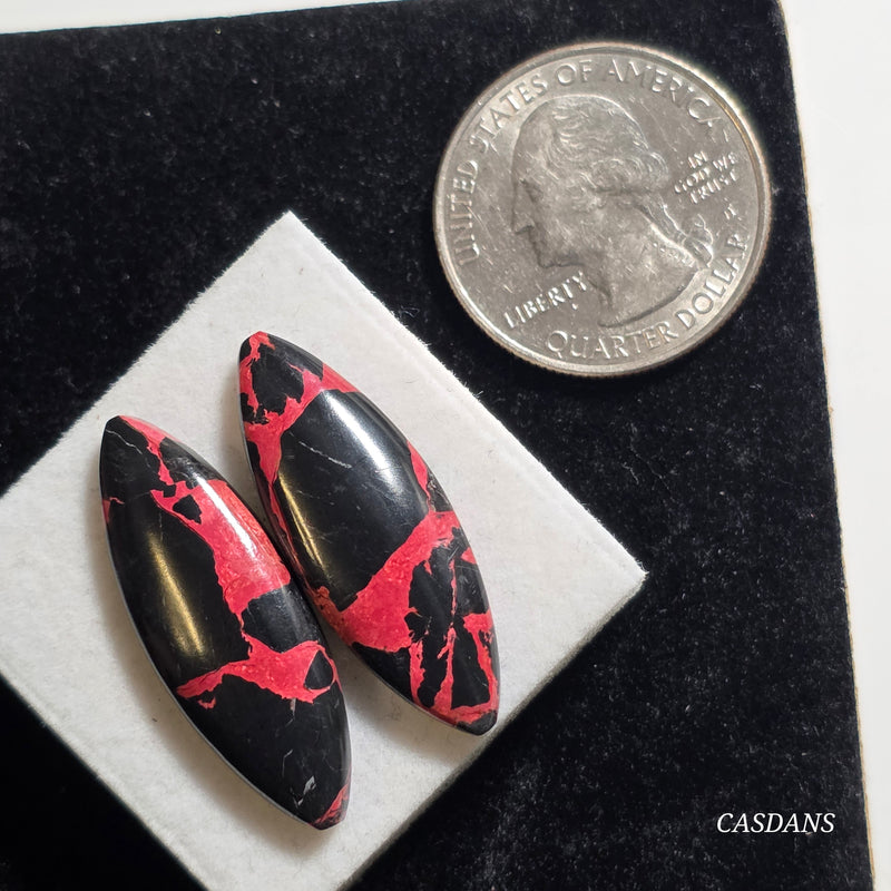 Scarlet Shadow Composite Cabochon Pair