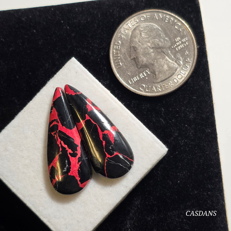 Scarlet Shadow Composite Cabochon Pair