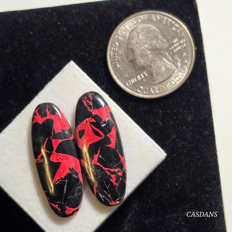 Scarlet Shadow Composite Cabochon Pair