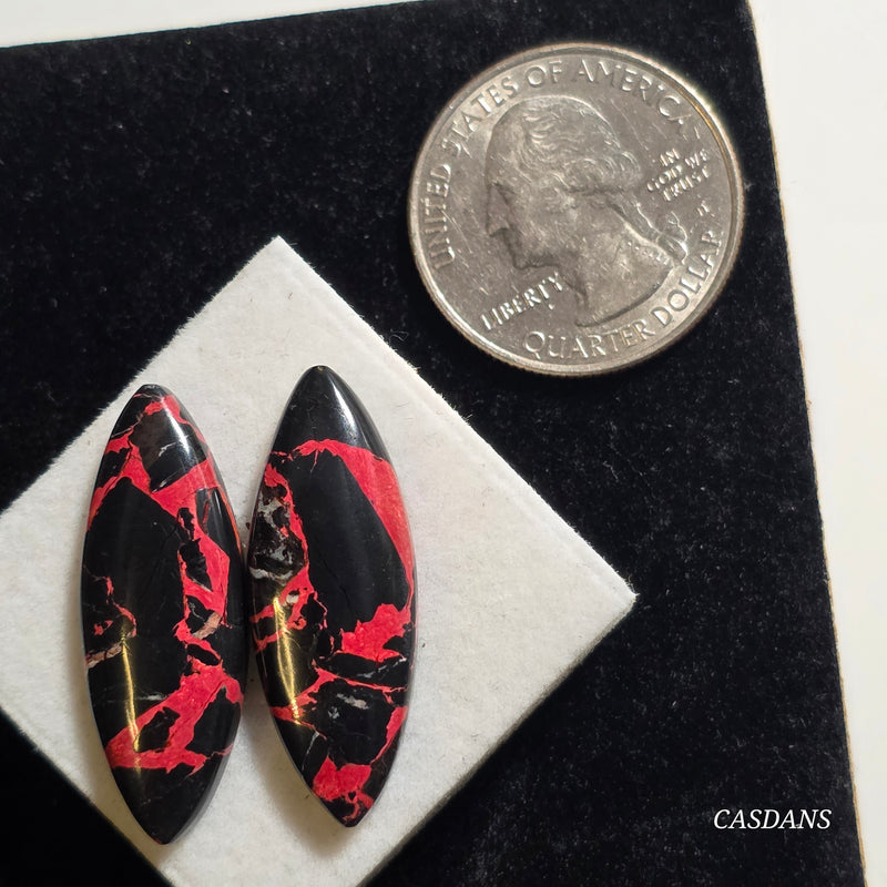 Scarlet Shadow Composite Cabochon Pair