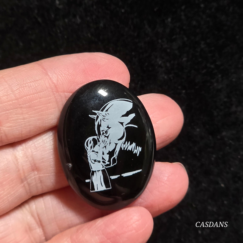 Engraved Onyx Cabochon