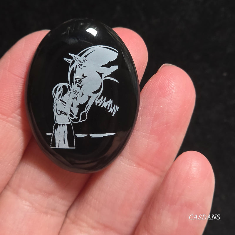 Engraved Onyx Cabochon