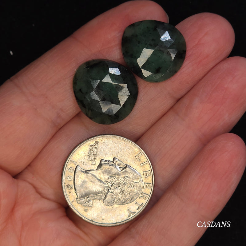 Rosecut Emerald Cabochon Pair
