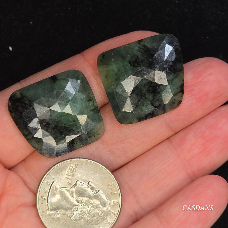 Rosecut Emerald Cabochon Pair