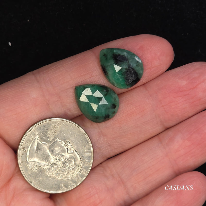Rosecut Emerald Cabochon Pair