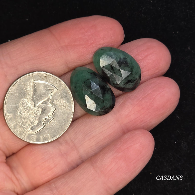 Rosecut Emerald Cabochon Pair