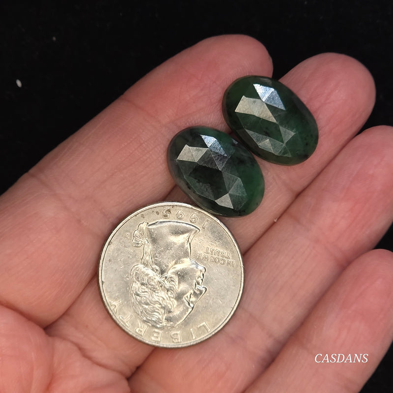 Rosecut Emerald Cabochon Pair