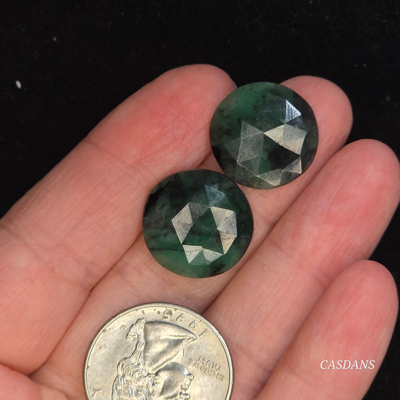 Rosecut Emerald Cabochon Pair