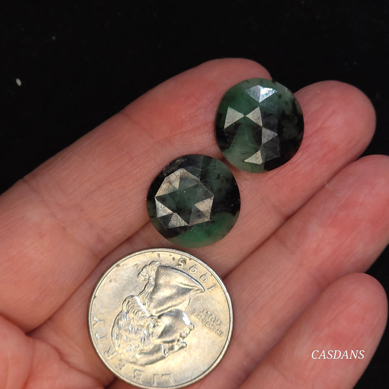 Rosecut Emerald Cabochon Pair