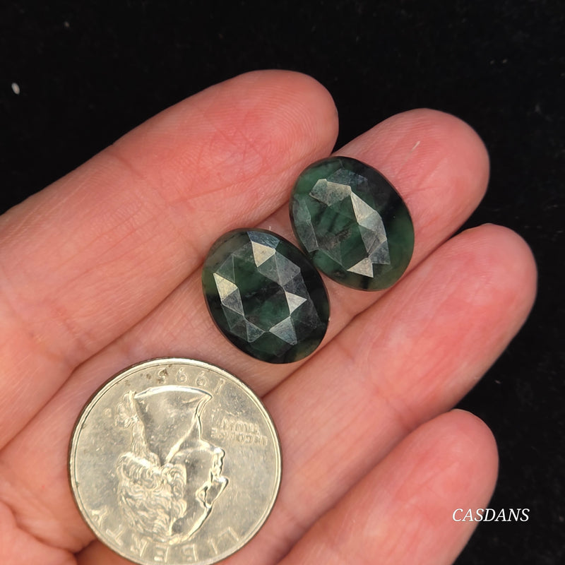 Rosecut Emerald Cabochon Pair