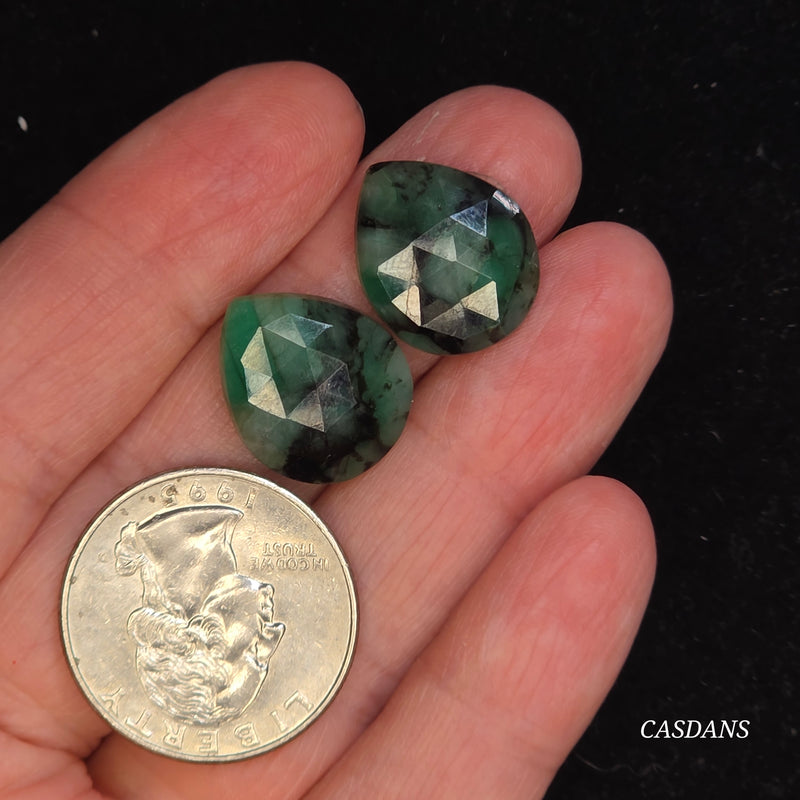 Rosecut Emerald Cabochon Pair