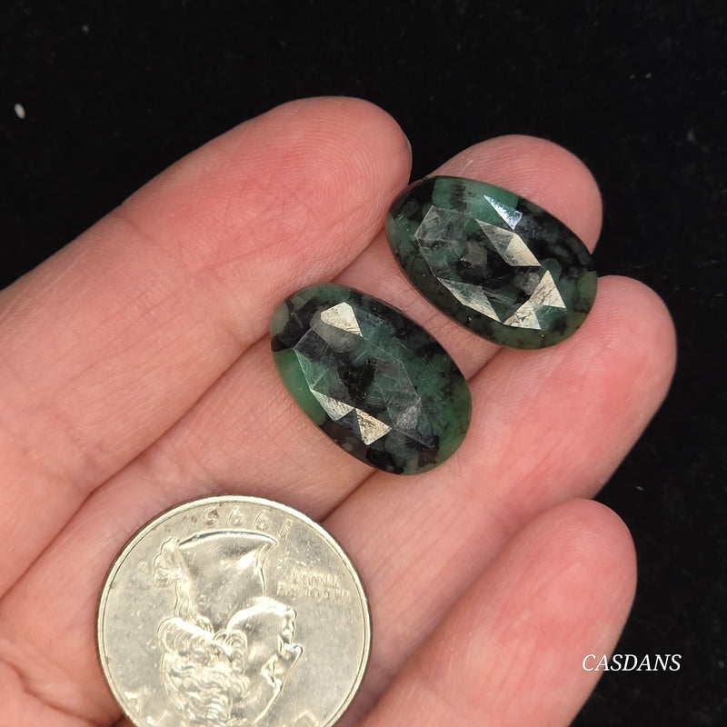 Rosecut Emerald Cabochon Pair