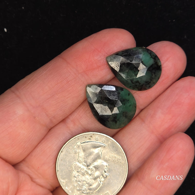 Rosecut Emerald Cabochon Pair