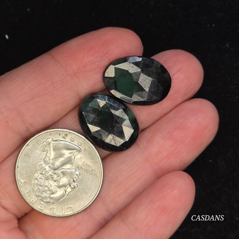 Rosecut Emerald Cabochon Pair
